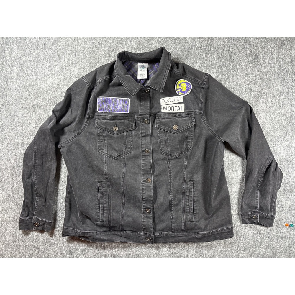 Disney Haunted Mansion Madame Leota Black Denim Jacket Foolish Mortal Mens 1X - Picture 1 of 10
